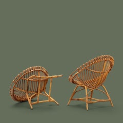 Italian Mid-Century Rattan and Bamboo Basket Lounge Chairs, Pair, 1960s