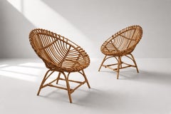 Paire de chaises longues italiennes en rotin et bambou du milieu du siècle, années 1960