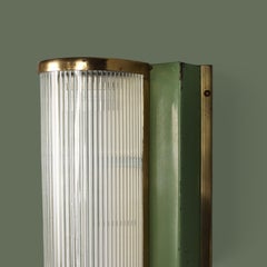 Italian Art Deco Wall Light, Glass Rods and Brass, Green Panels, 1940s