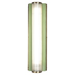 Italian Art Deco Wall Light, Glass Rods and Brass, Green Panels, 1940s