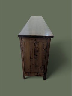 Spanish Rustic Four-Door Sideboard, Carved Pine, Wrought Iron, 1970s