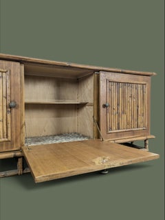 French Split Bamboo and Oak Three-Door Sideboard, 1960s