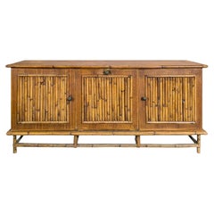 French Split Bamboo and Oak Three-Door Sideboard, 1960s