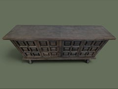 Spanish Baroque Style Four-Door Oak Sideboard, Wrought Iron, 1950s