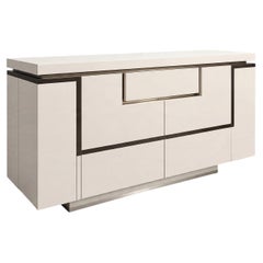 Jean Claude Mahey zugeschrieben, lackiertes Sideboard, Messingintarsien, Frankreich, 1970er Jahre