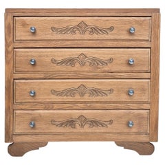 French Art Deco Chest of Drawers, Oak, Carved Foliate Motifs, 1930s