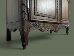 French Provincial Normandy Marriage Armoire, Carved Oak, 1900s
