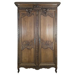 French Provincial Normandy Marriage Armoire, Carved Oak, 1900s