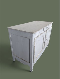 French Provincial Louis XV Two-Door Oak Buffet, Grey Paint, 1900s