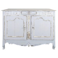 French Provincial Louis XV Two-Door Oak Buffet, Grey Paint, 1900s