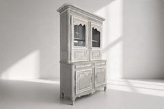 French Provincial Normandy Two-Part Glazed Buffet, Carved Oak, 1890s