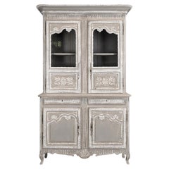 French Provincial Normandy Two-Part Glazed Buffet, Carved Oak, 1890s