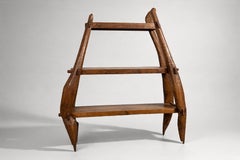 French Art Populaire Three-Tier Etagere, Carved Hardwood, 1950s