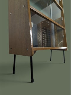 In the Manner of Guariche, Oak Bookcase, Glass Doors, France, 1950s