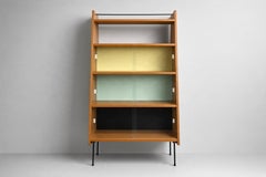 In the Manner of Guariche, Oak Bookcase, Glass Doors, France, 1950s