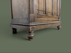 French Reconstruction Period Glazed Vitrine Cabinet, Oak, 1940s