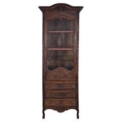 French Provincial Norman Carved Oak Vitrine Bonnetiere, Circa 1880s
