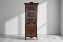 French Provincial Norman Carved Oak Vitrine Bonnetiere, Circa 1880s