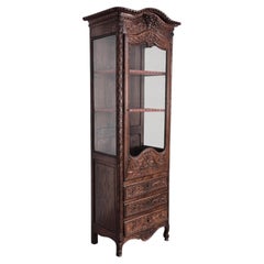French Provincial Norman Carved Oak Vitrine Bonnetiere, Circa 1880s