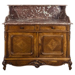 Waschtisch-Sideboard im Stil Ludwigs XV. aus Walnussholz, mit Platte aus rotem Marmor, Frankreich, um 1900