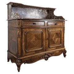 Louis XV Style Walnut Washstand Buffet, Rouge Marble Top, France, 1900s