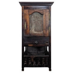 French Provincial Breton Food Cupboard, Chestnut and Pierced Tin, 1890s