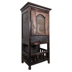 French Provincial Breton Food Cupboard, Chestnut and Pierced Tin, 1890s