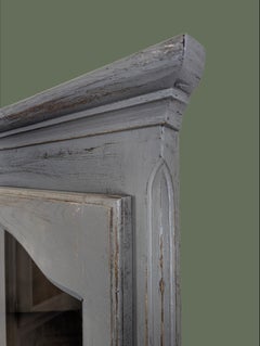 Pair of French Provincial Corner Cabinets, Painted Oak, Glazed Doors, 1950s