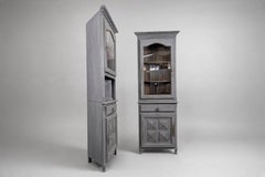 Pair of French Provincial Corner Cabinets, Painted Oak, Glazed Doors, 1950s