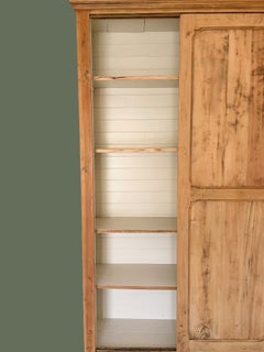French Parisian Sliding-Door Armoire, Bleached Wood, Paneled Doors, 1950s