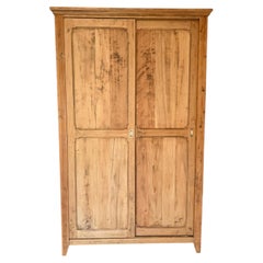 French Parisian Sliding-Door Armoire, Bleached Wood, Paneled Doors, 1950s