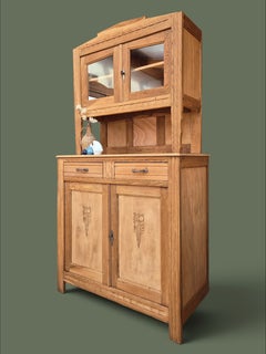 French Art Deco Buffet Vaisselier, Oak and Beech, Carved Panels, 1930s