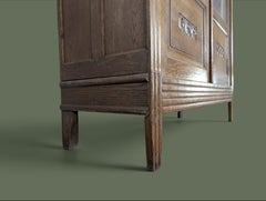 French Art Nouveau Two-Door Oak Vitrine, Carved Panels, 1920s