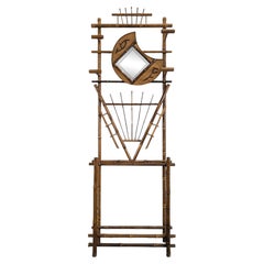 French Art Nouveau Bamboo Hall Stand with Beveled Mirror, 1900s