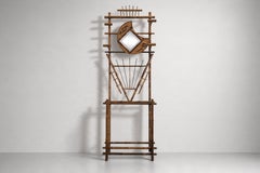 French Art Nouveau Bamboo Hall Stand with Beveled Mirror, 1900s