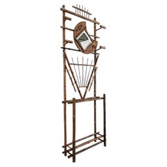 French Art Nouveau Bamboo Hall Stand with Beveled Mirror, 1900s