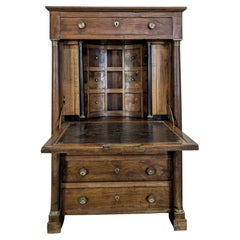 Empire Style Secretaire a Abattant, Walnut and Brass, France, 1840s
