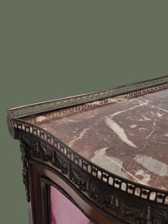 Louis XV Style Vitrine Cabinet, Walnut and Marble, France, 1900s