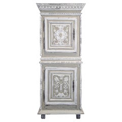French Renaissance Style Two-Door Cabinet, Carved Oak, Grey Patina, 1900s
