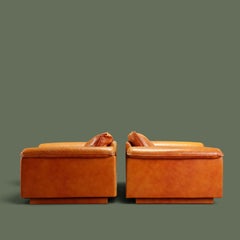 Pair of Italian Cognac Leather Lounge Chairs, 1970s