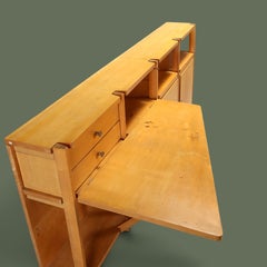 Italian Modernist Cupboard with Fold-Out Desk, Maple, 1960s. This Italian sideb