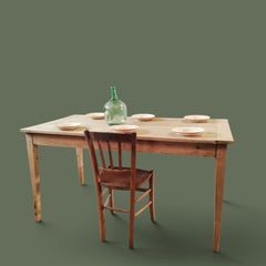 French Provincial Farmhouse Dining Table, Cherry, Tapered Legs, 1940s