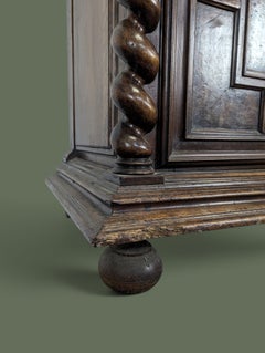 Louis XIII Style Buffet, Walnut and Marble, Barley-Twist Columns, France