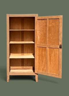 French Art Deco Petite Armoire, Bleached Wood, Paneled Door, 1940s