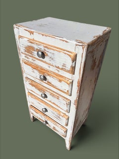 French Provincial Five-Drawer Tall Chest, Distressed Painted Wood, 1950s