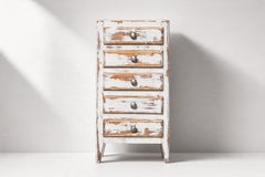 French Provincial Five-Drawer Tall Chest, Distressed Painted Wood, 1950s