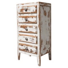French Provincial Five-Drawer Tall Chest, Distressed Painted Wood, 1950s
