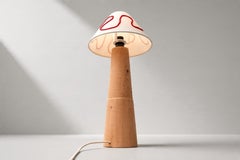 Scandinavian Modern Table Lamp, Turned Pine and Upcycled Linen Shade, 1970s