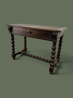 Louis XIII Style Walnut Writing Table, Bobbin-Turned Legs, Portugal