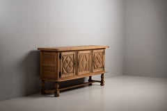 Diamond Point Oak Sideboard on Turned Legs, France, 1940s